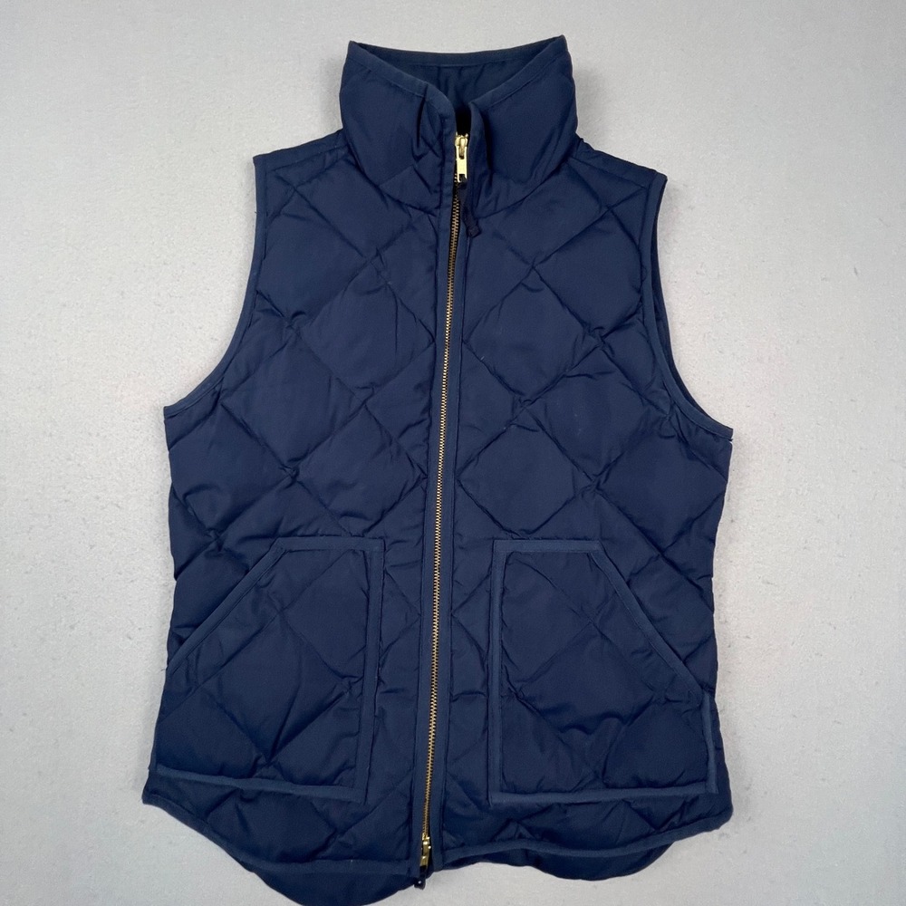 J.Crew Excursion Quilted Puffer Vest Womens XS Navy Blue Down Fill Preppy
